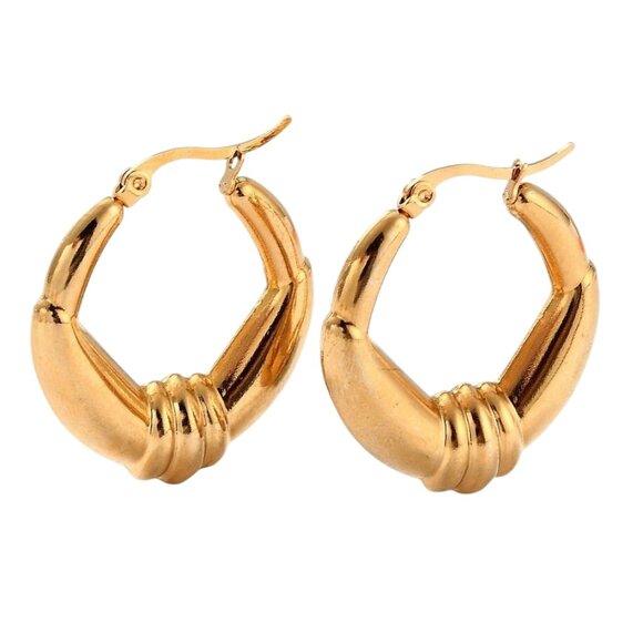 1 3/8 Inch 34mm Hoop Gold Tone Pierced Post Earrings - Picture 3 of 5